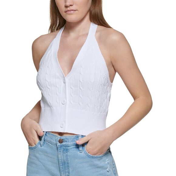 Calvin Klein Jeans Cable-Knit Cotton Halter Top Size S - Picture 1 of 3
